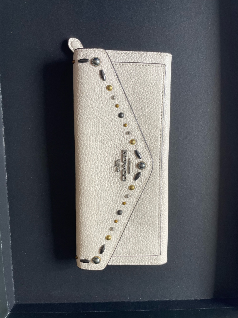 COACH Cream Pebbled Leather Studded Wallet
